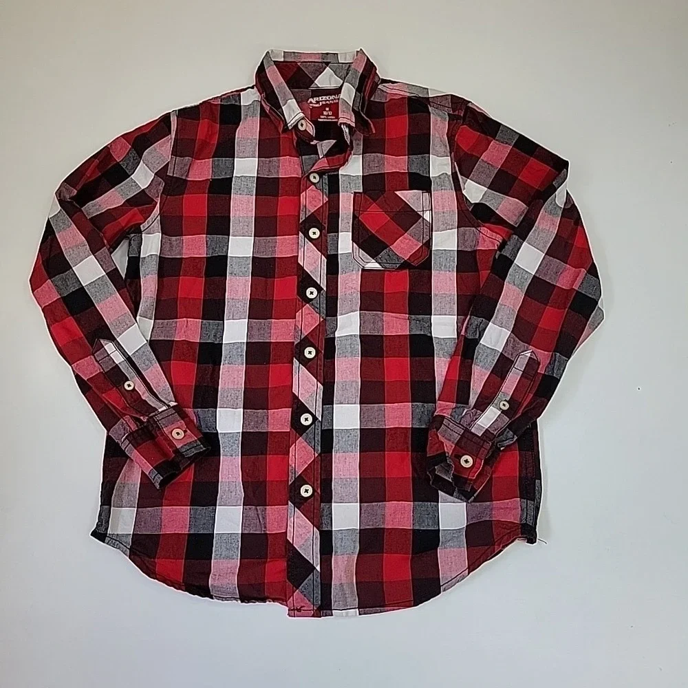 Arizona Jean  Long Sleeve Plaid Shirt Size Boys M (10/12) Casual Plaid Button Up